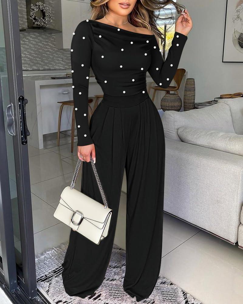 ChicMe Couture Jumpsuit for Women Dressy Long Sleeve Wide Leg One Piece Outfit