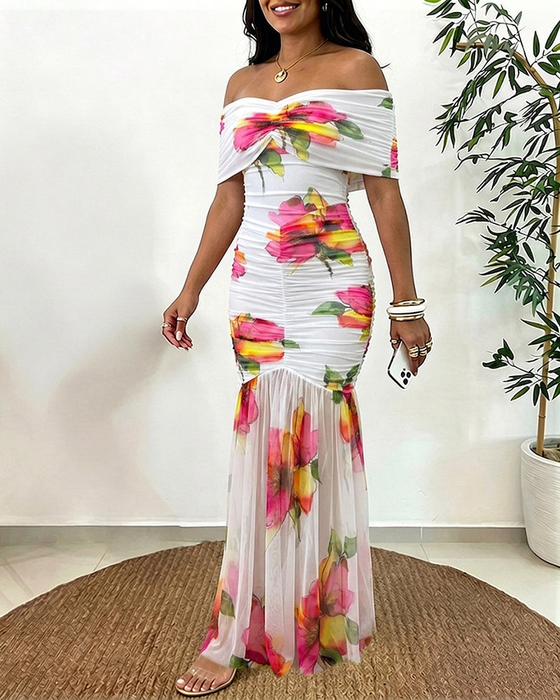 ChicMe Couture Women's Off Shoulder Floral Maxi Dress