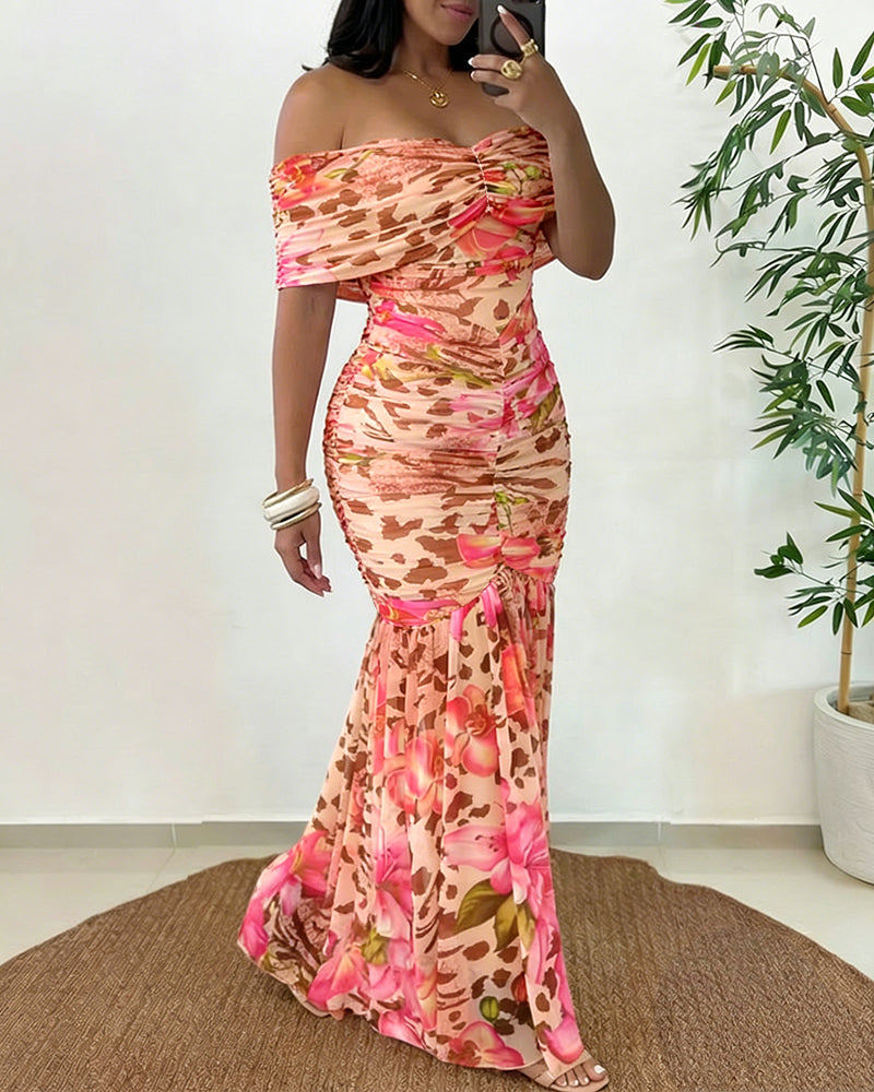 ChicMe Couture Women's Off Shoulder Floral Maxi Dress