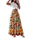 ChicMe Couture Women's Boho Casual Shirred High Waist Flowy Long Beach Resort Top