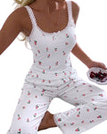ChicMe Couture Women's Pajamas Set 2 Piece Ditsy Floral Print Lace Cami Top and Pants Loungewear with Pockets Sleepwear