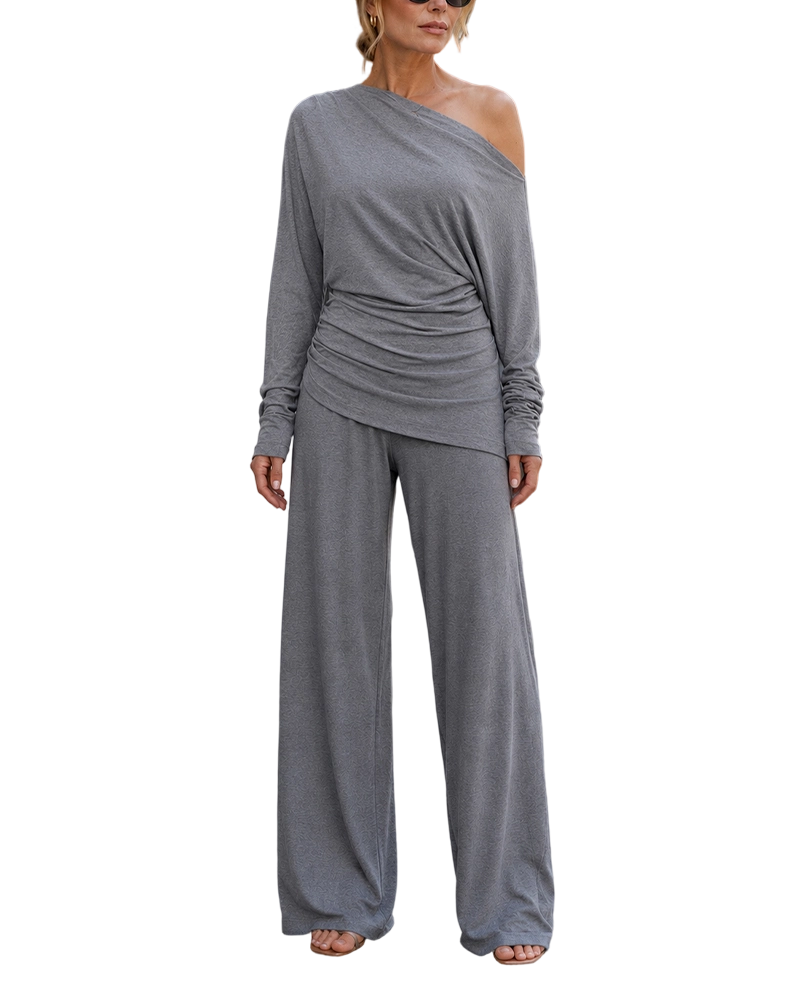 ChicMe Couture Women's 2 Piece Outfits One Shoulder Ruched Lounge Set