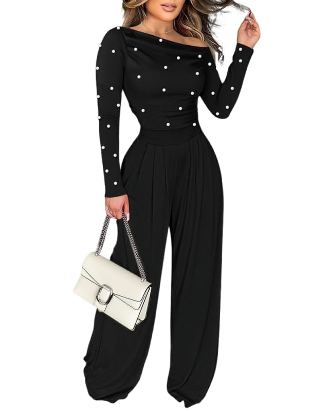 ChicMe Couture Jumpsuit for Women Dressy Long Sleeve Wide Leg One Piece Outfit