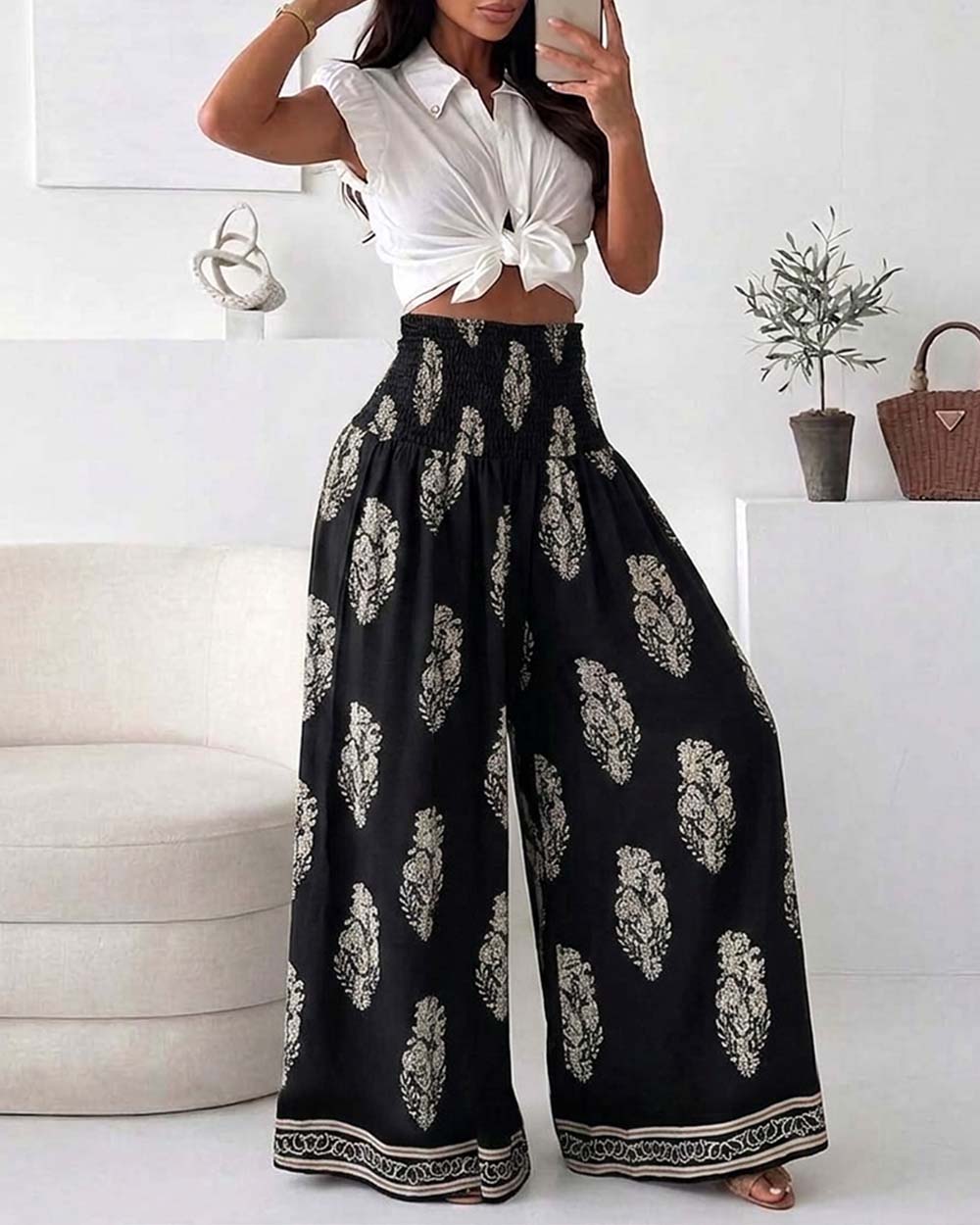 ChicMe Couture Women's High Waisted Wide Leg Palazzo Pants