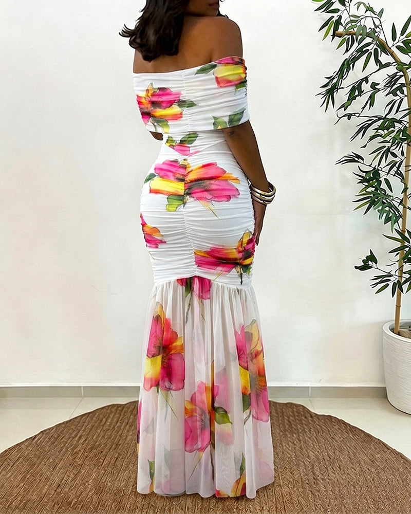 ChicMe Couture Women's Off Shoulder Floral Maxi Dress
