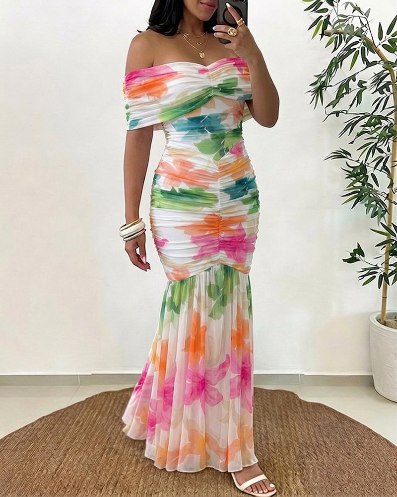 ChicMe Couture Women's Off Shoulder Floral Maxi Dress