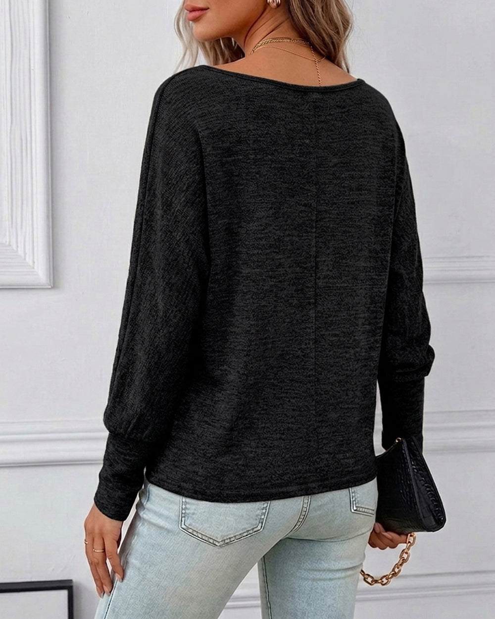 ChicMe Couture Women's Batwing Long Sleeve Boat Neck Top