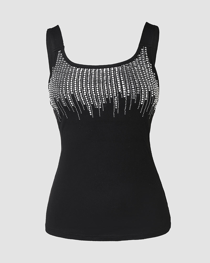 ChicMe Couture Women's Sparkly Rhinestone Backless U-Neck Tank Top
