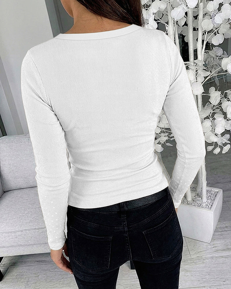 ChicMe Couture Women's Rhinestone Long Sleeve Top Khaki Medium