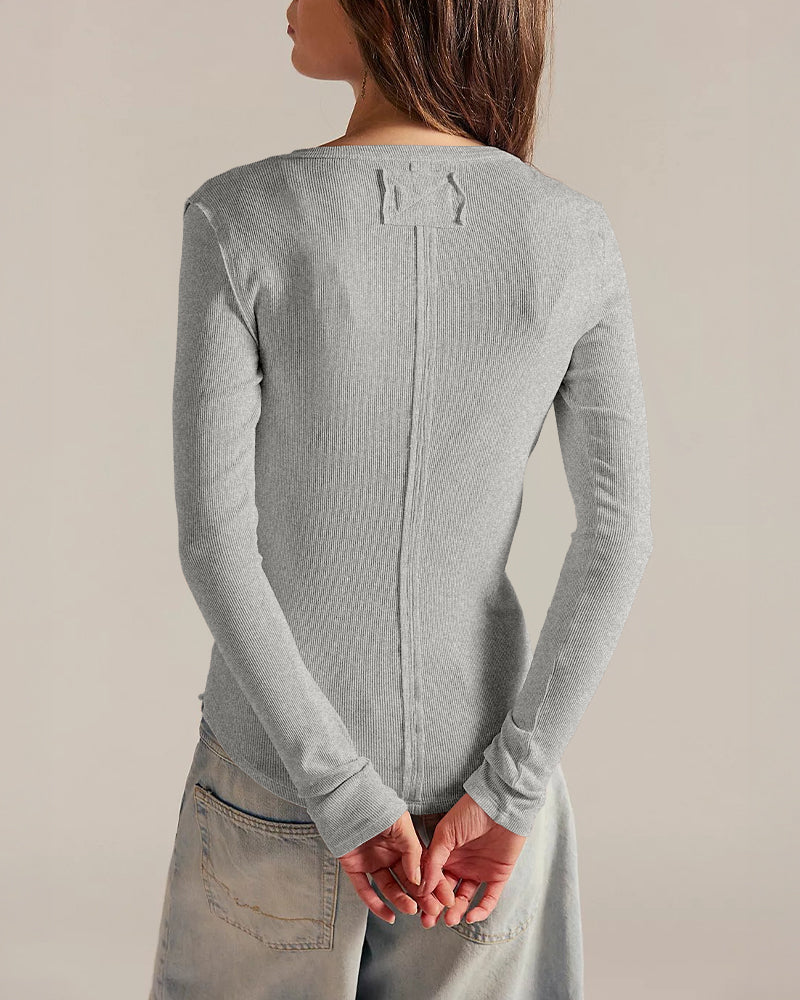 ChicMe Couture Women's Henley Long Sleeve Shirts Ribbed Button V Neck Top