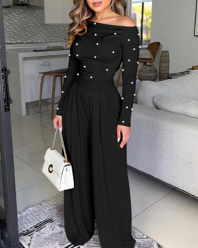ChicMe Couture Jumpsuit for Women Dressy Long Sleeve Wide Leg One Piece Outfit