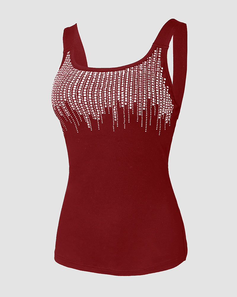 ChicMe Couture Women's Sparkly Rhinestone Backless U-Neck Tank Top