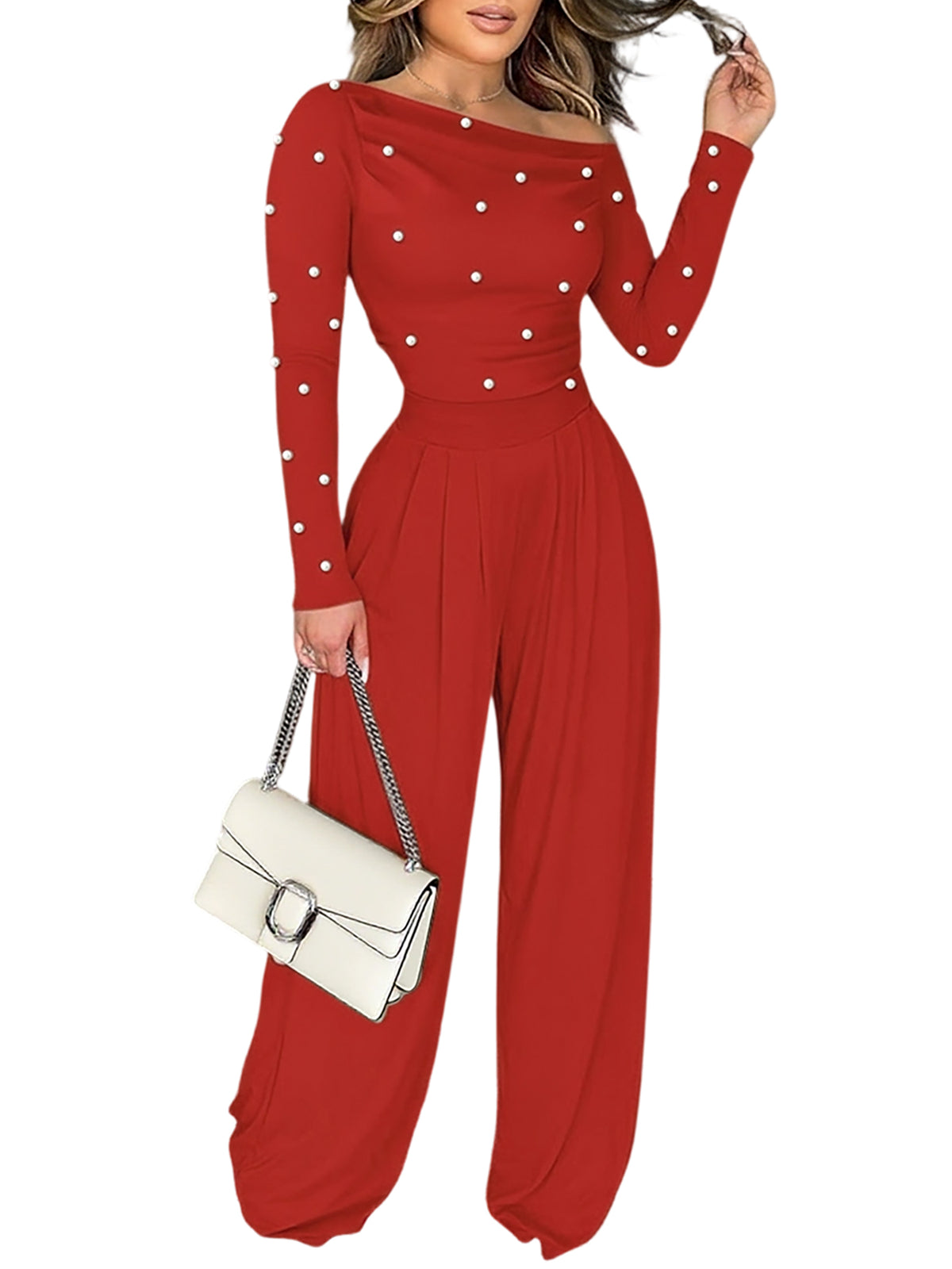 ChicMe Couture Jumpsuit for Women Dressy Long Sleeve Wide Leg One Piece Outfit