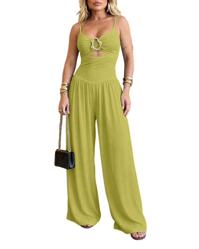 ChicMe Couture Women's Cutout Wide Leg Jumpsuit U-Neck Backless Summer Romper