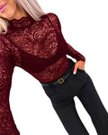 ChicMe Couture Women's Sheer Lace Mesh Long Sleeve Top