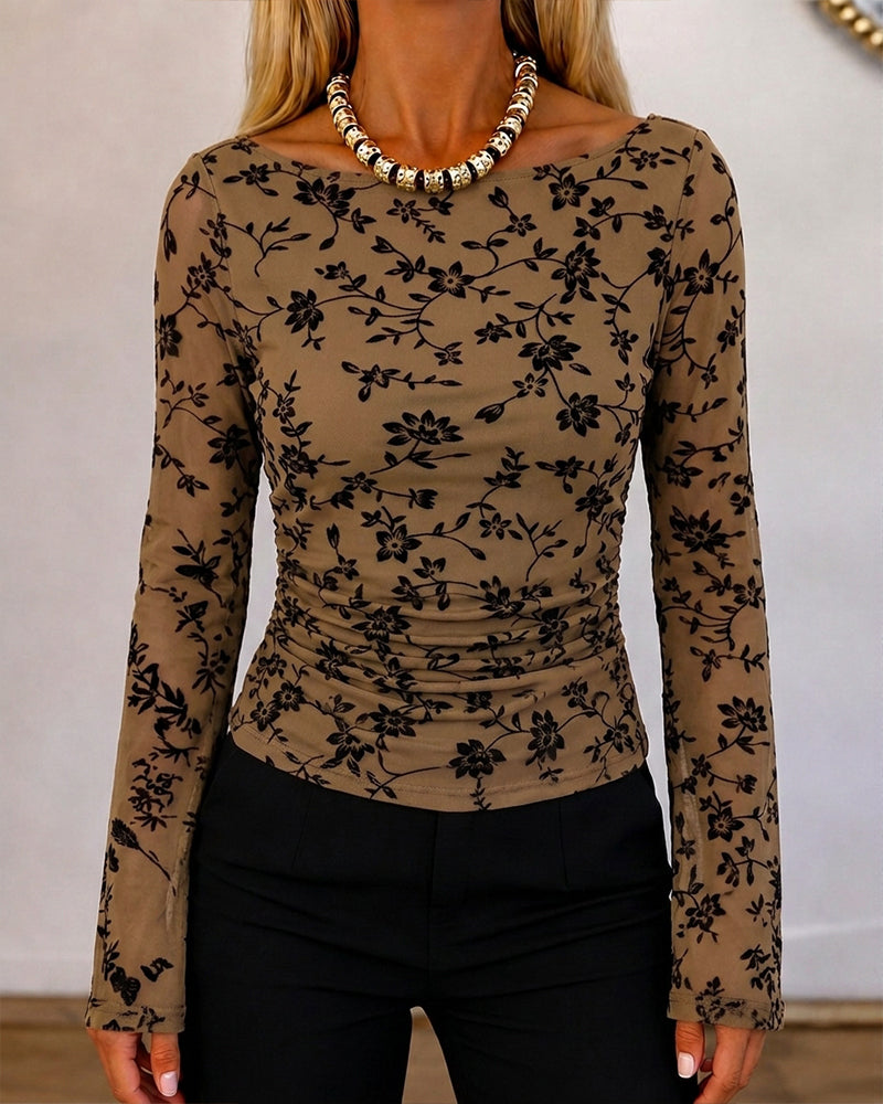 ChicMe Couture Women's Bell Sleeve Floral Mesh Top