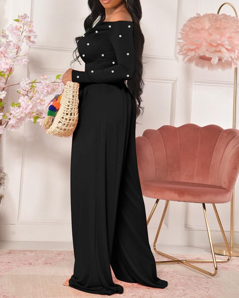 ChicMe Couture Jumpsuit for Women Dressy Long Sleeve Wide Leg One Piece Outfit