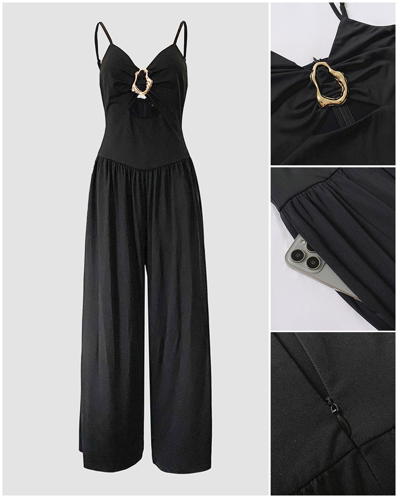 ChicMe Couture Women's Cutout Wide Leg Jumpsuit U-Neck Backless Summer Romper