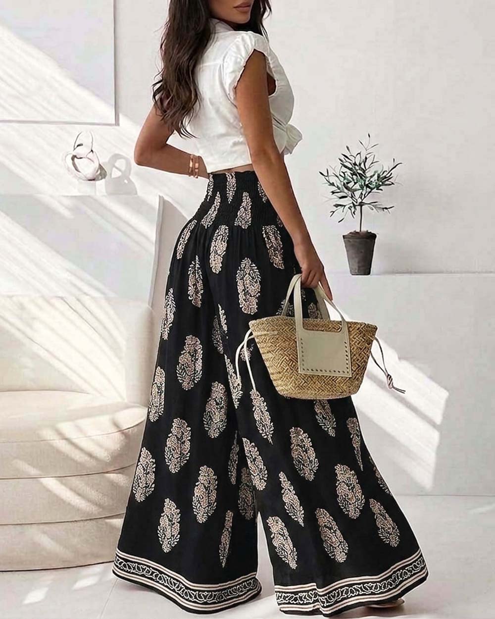 ChicMe Couture Women's High Waisted Wide Leg Palazzo Pants