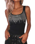 ChicMe Couture Women's Sparkly Rhinestone Backless U-Neck Tank Top