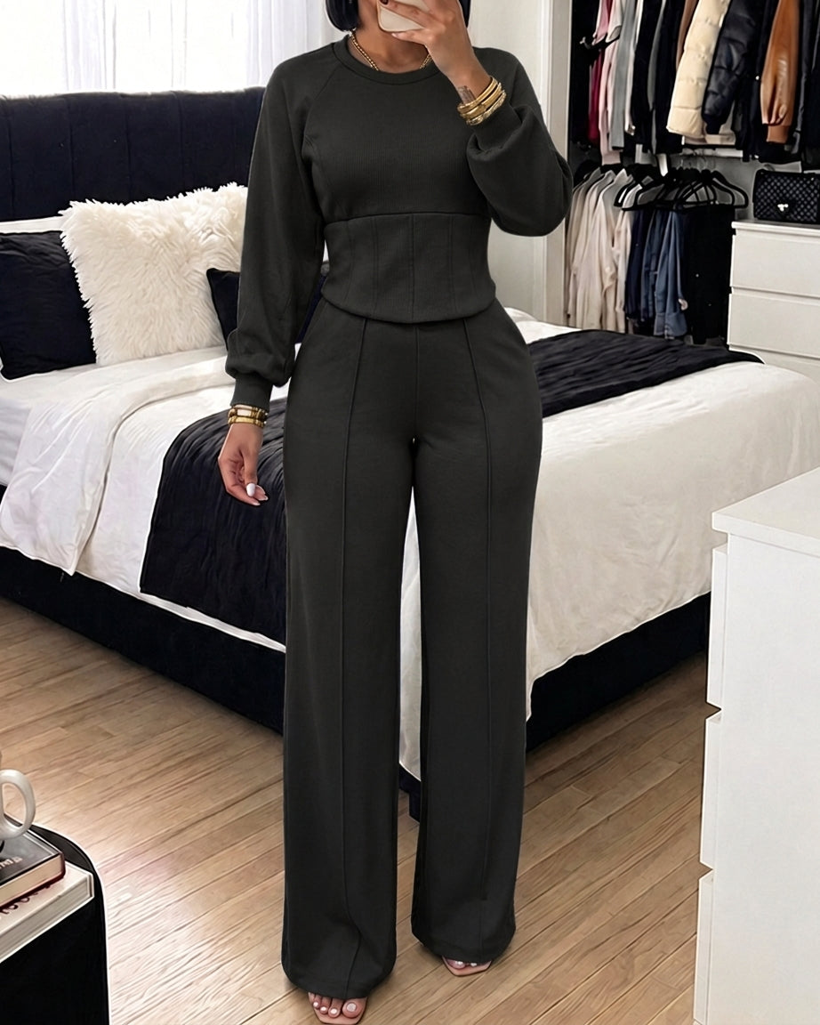 ChicMe Couture Women's 2 Piece Sweatsuit Wide Leg Pant Set Light Gray Small