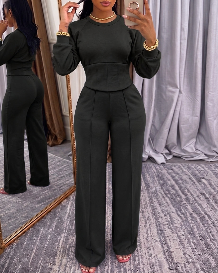 ChicMe Couture Women's 2 Piece Sweatsuit Wide Leg Pant Set Light Gray Small