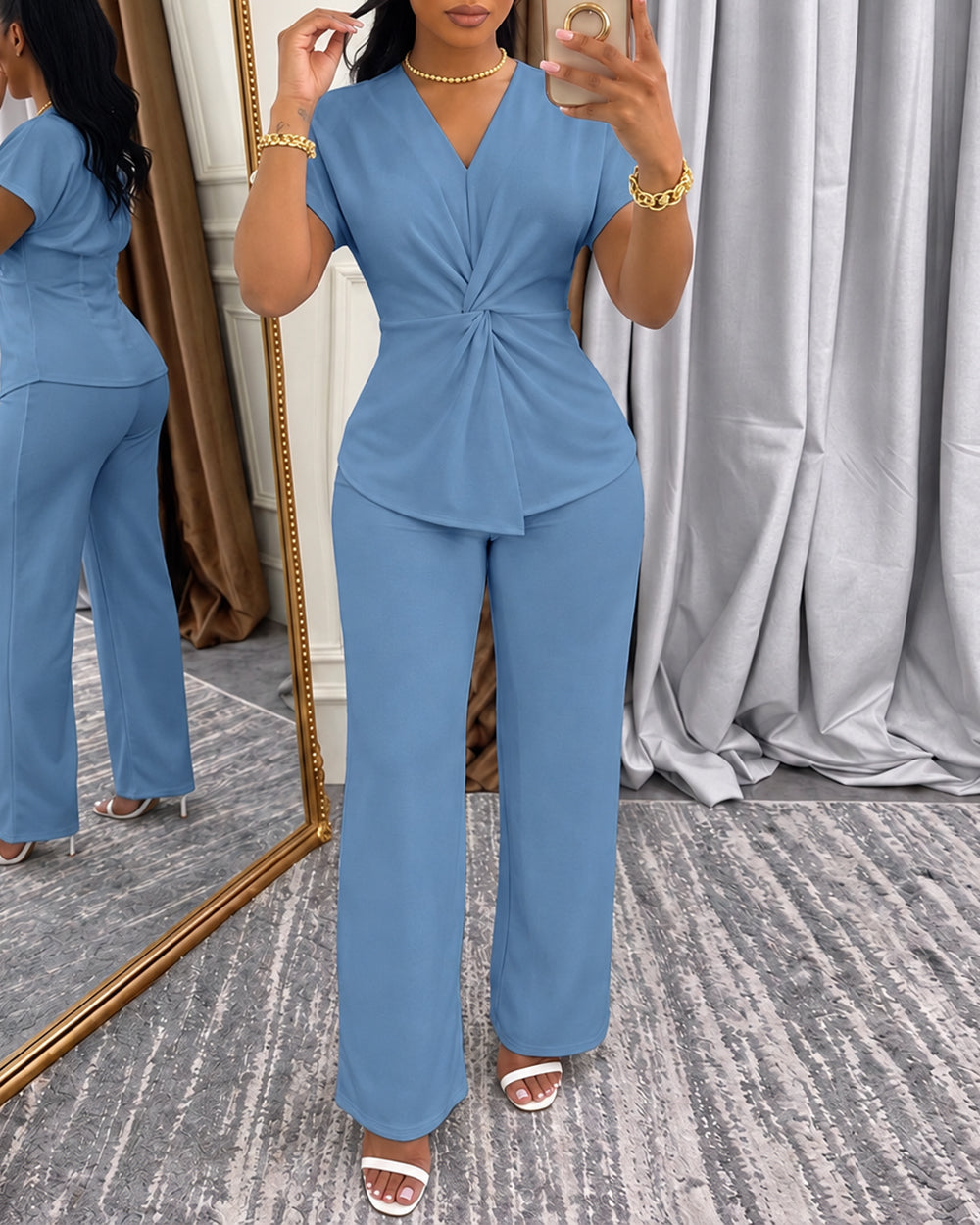 ChicMe Couture Women's 2 Piece Outfit Pants Set White Medium